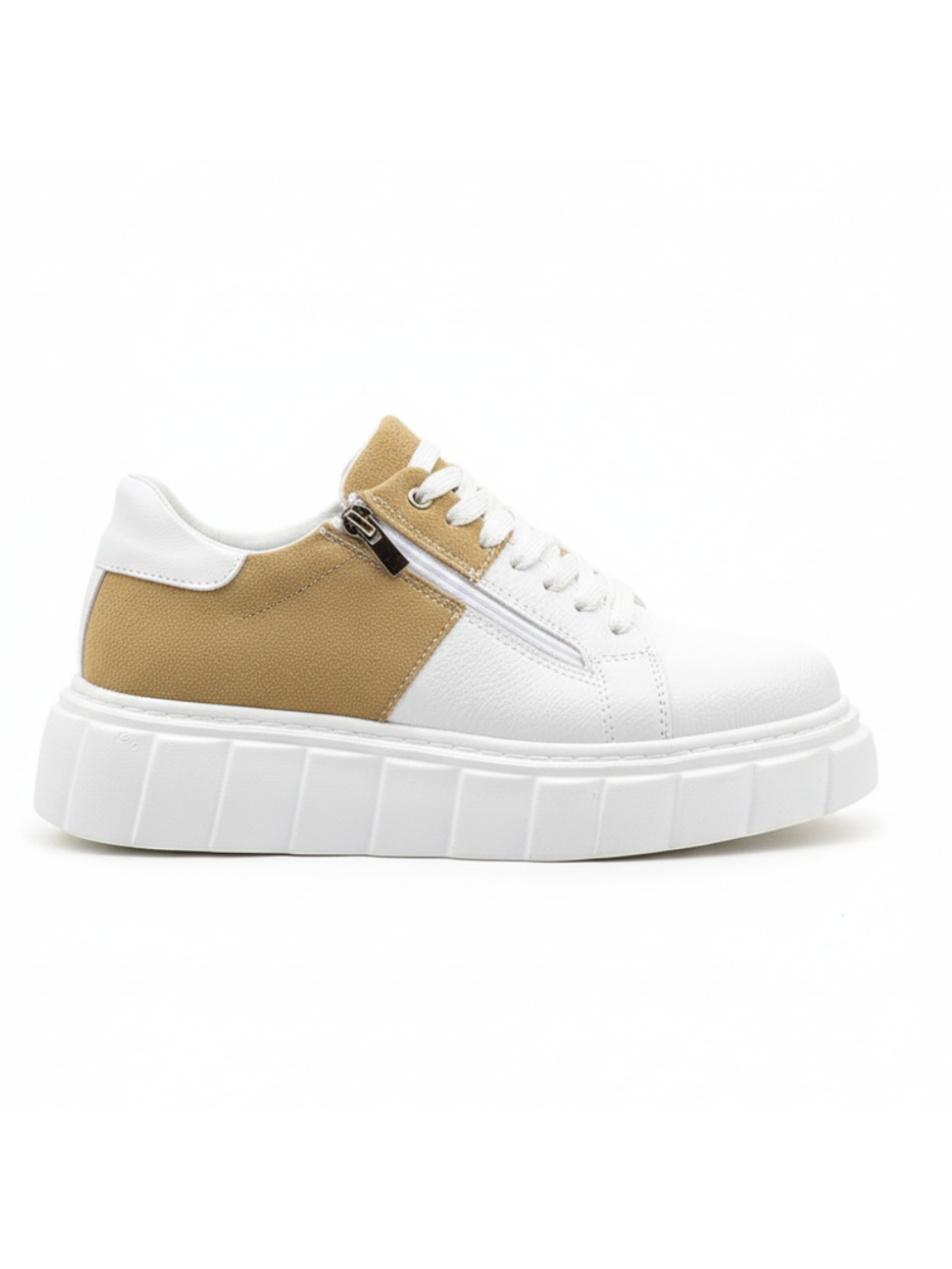 Apollo Moda men's Altair Camel white and beige sneaker with side zipper, fourth angle