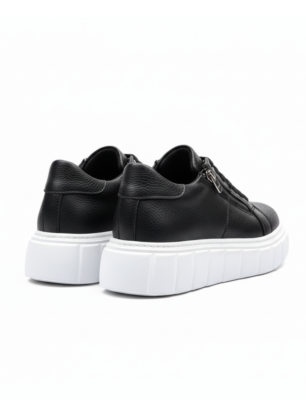 Altair Noir black elevating sneaker with white sole by Apollo Moda, third angle