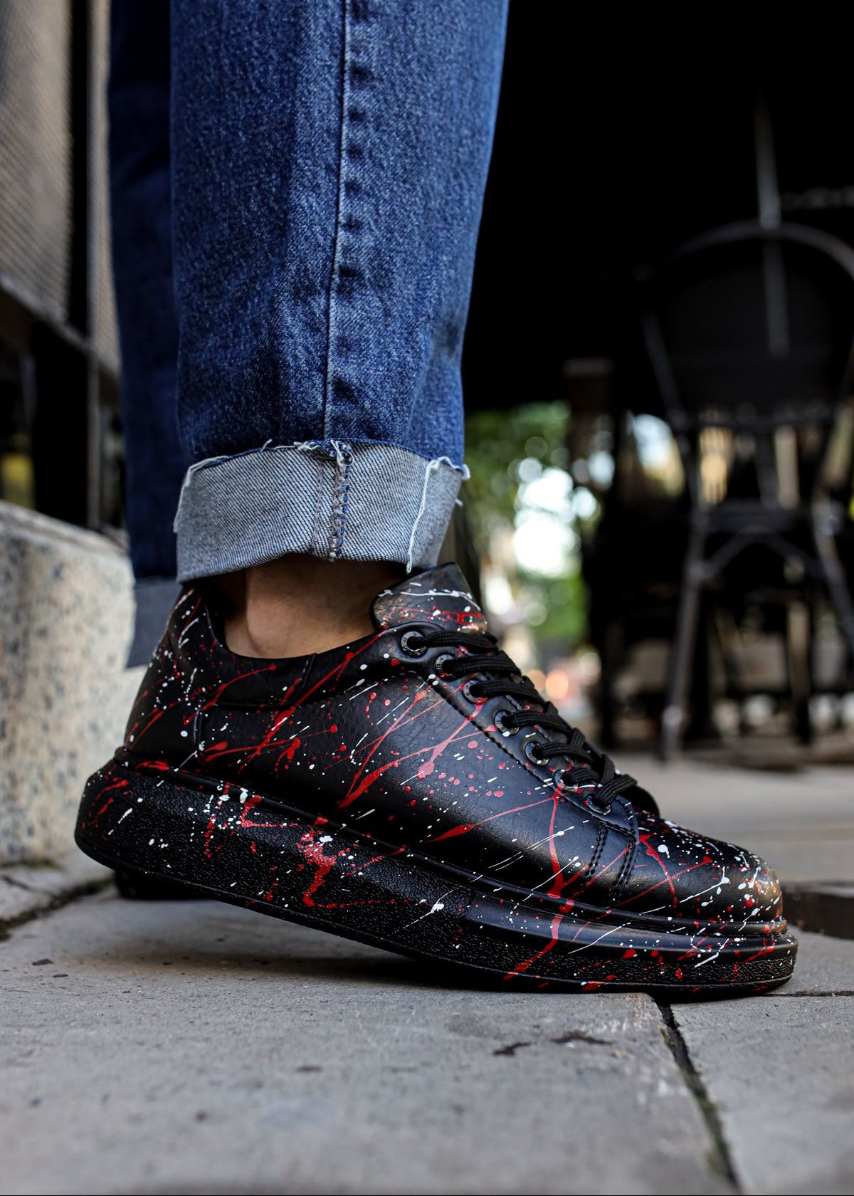 Stardust Fusion black splatter custom sneaker by Apollo Moda, third angle