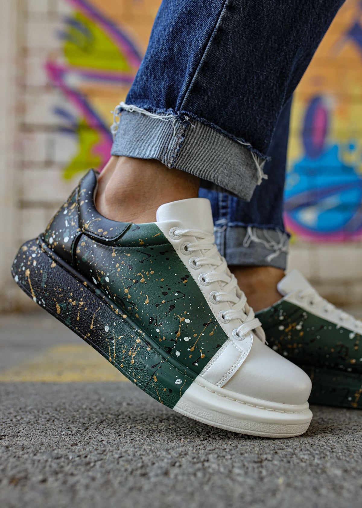 Men's Urban Pulse Rhythm Shift green and black splatter sneaker by Apollo Moda, fifth angle