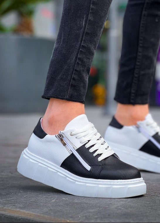 Men's Altair Sage by Apollo Moda, white and black colorblock sneaker with side zipper, second angle