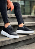 Men's Altair Noir by Apollo Moda, black sneaker with white sole and side zipper, second angle